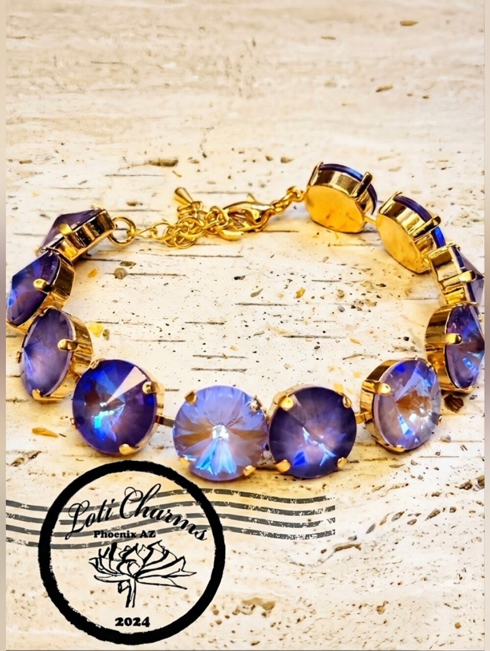 Purple Galaxy Margarita Crystal In Classic Tennis Bracelet In 18K Gold Plated